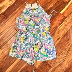 Women’s Lilly Pulitzer dayley romper in pattern wish you were here. Size xl